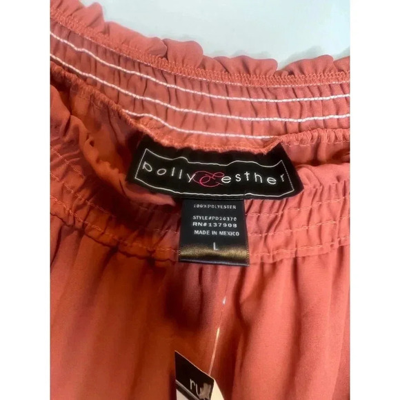 Polly & ester off shoulder mauve orange dress tie waist fall midi size LARGE - Picture 3 of 4